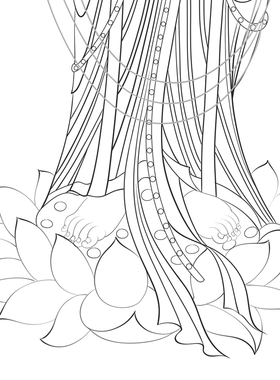 敦煌壁画美人菩萨白描底稿工笔画人物线稿线描实物纸质打印勾线