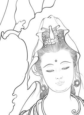 高清大势至菩萨白描底稿工笔佛像人物线稿线描纸质打印稿非宣纸