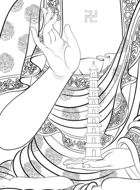 高清药师佛白描底稿工笔佛像人物线稿线描实物纸质打印稿非宣纸