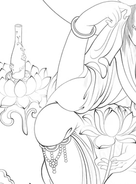 莲花观音菩萨白描底稿佛像人物工笔画线稿线描实物打印勾线过稿
