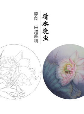 多款可选 国画花鸟荷花莲花工笔画白描底稿临摹线描实物打印稿