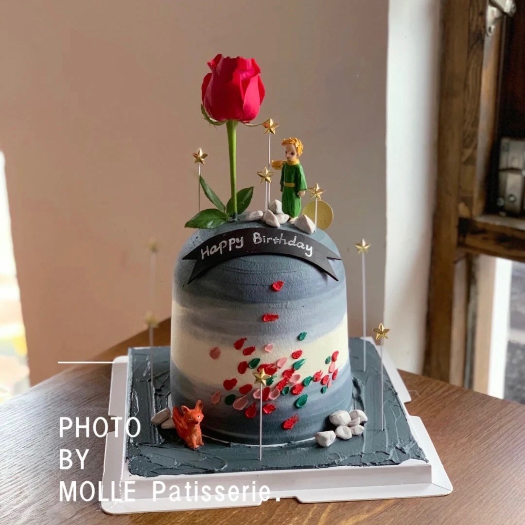 彩虹烘焙馆男孩生日蛋糕装饰摆件手拿玫瑰守护驯养眺望小王子狐狸,淘宝优惠券,粉丝福利购,淘宝优惠卷