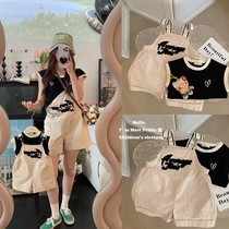 Fried Street Mother-and-son Dress 2023 New Tide Letters Embroidered Children Braces Shorts Pro-Submount Summer Mother Womens Dress Suit