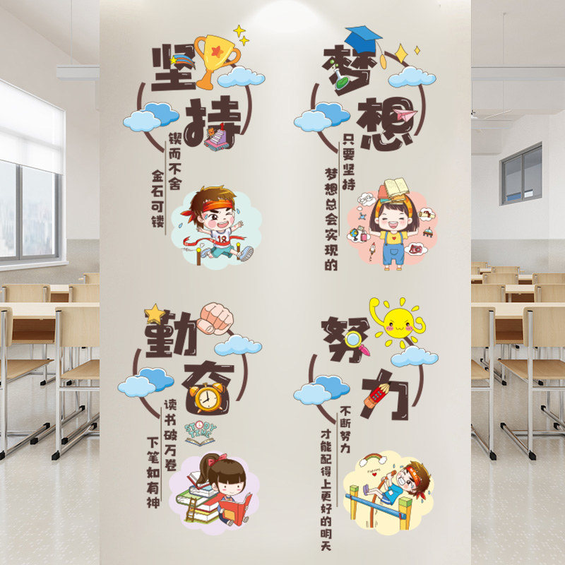 学生励志标语墙贴纸小学教室布置班级文化墙壁装饰激励学习贴画_虎窝淘