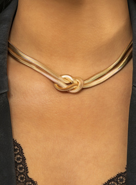 跨境嘻哈蛇形链编织打结刀片链时尚双层18k金不褪色项链手链