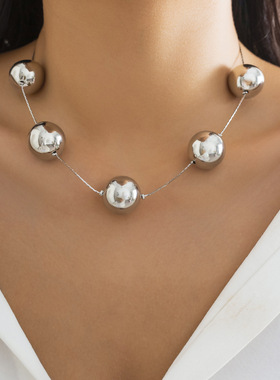 欧美跨境饰品 朋克夸张大圆珠项圈锁骨链 热销几何珠子串珠项链女