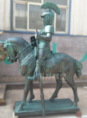 大型广场园林景观铜雕 铸铜古代骑马将军战士 骑士人物雕塑定做
