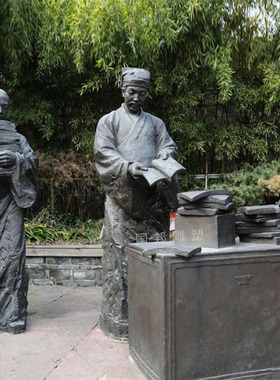 铜玻璃钢仿铜弹琴 下棋人物 铸铜传统民俗小品人物雕塑摆放街头