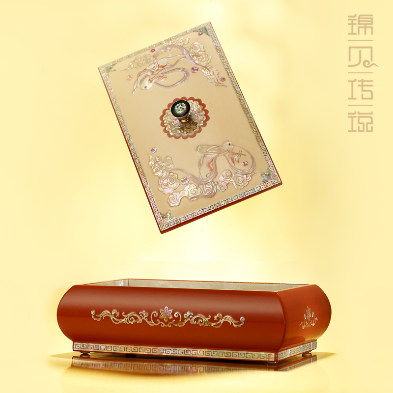 锦贝传说螺钿漆器首饰盒玉兔四方盖饰品盒生日礼物手镯戒指收纳盒 - 图3