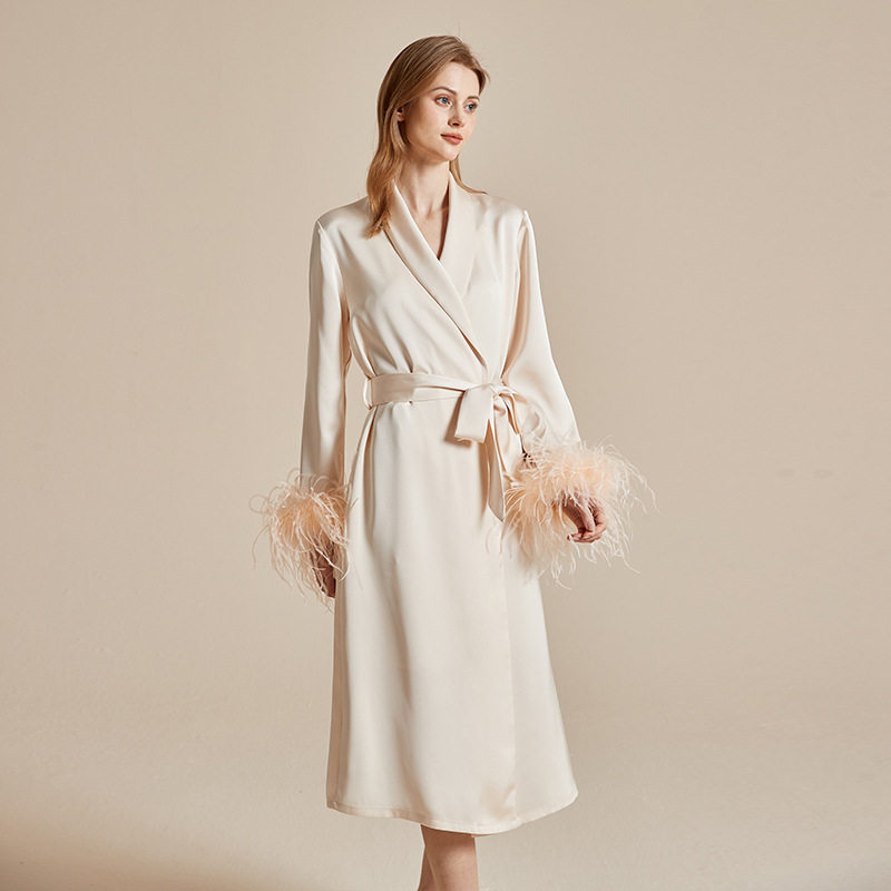 法式重磅丝质羽毛睡袍法式女神晨袍女气质鸵鸟毛冰丝绸高级感睡衣,淘宝优惠券,粉丝福利购,淘宝优惠卷