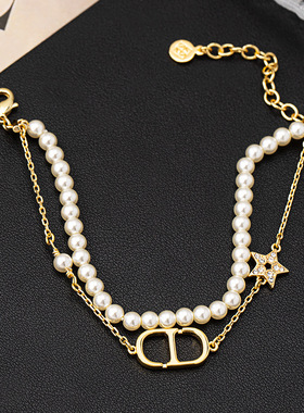 新款轻奢珍珠项链CD字母五星复古高级感百搭时尚气质春季毛衣链女