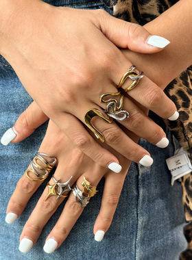 欧美拼色戒指钛钢不掉色手饰女轻奢高级感指环饰品不锈钢