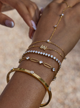 欧美不锈钢水钻卡扣手镯轻奢高级感女不掉色钛钢饰品