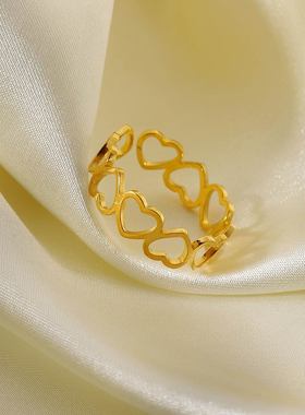 欧美INS网红同款镂空小爱心开口戒指18K镀金不锈钢戒指女式饰品