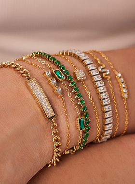 INS风女式新款钛钢手链18K金不锈钢镶嵌锆石手饰时尚百搭手链饰品