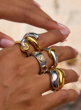 欧美拼色戒指钛钢不掉色轻奢高级感指环爆款饰品ring