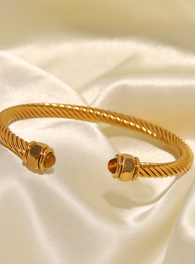 ins欧美风潮流个性C形钛钢手环时尚街头嘻哈百搭不锈钢手镯饰品女