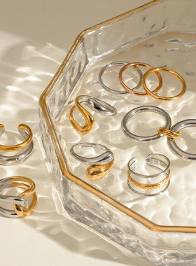 欧美不锈钢撞色戒指高级感指环18k不掉色钛钢手饰品rings