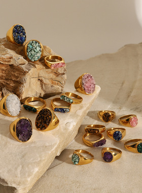 欧美不锈钢天然石夸张戒指高级感ins指环钛钢手饰品rings