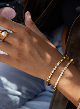 欧美水钻爱心钛钢卡扣手镯女不掉色不锈钢饰品高级感