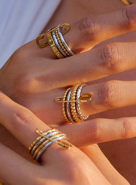 多层叠戴戒指钛钢不掉色指环爆款饰品高级感不锈钢rings