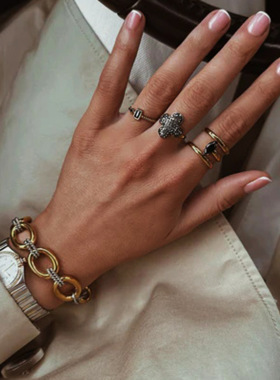 欧美不锈钢拼色手链高级感金属风链子钛钢手饰品bracelet