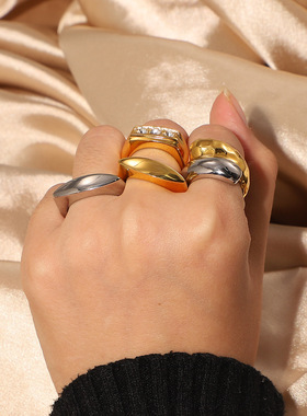 高抛光不锈钢朋克连接彩色十字戒指首饰光滑银金连接交叉手指戒指