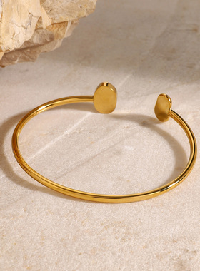 欧美不锈钢珍珠手镯高级感小众开口镯子钛钢手圈手饰饰品