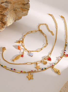 欧美不锈钢天然石海洋diy手链高级感个性手饰18k钛钢饰品