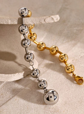 欧美不锈钢串珠手链ins高级感手串金刚撞色钛钢手饰饰品