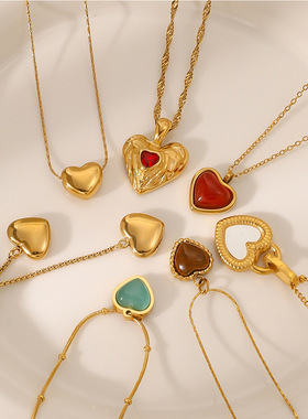 欧美不锈钢爱心项链高级感吊坠锁骨链钛钢项饰品necklace