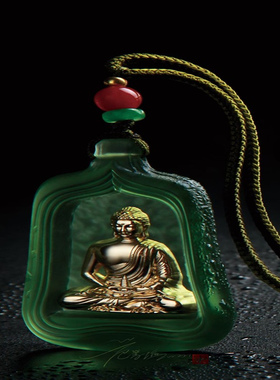 古法琉璃真金药师佛吊坠项链