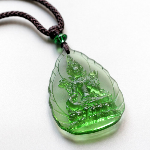 定制古法琉璃绿度母男项链文殊菩萨护身符挂件女款药师佛饰品吊坠 - 图3