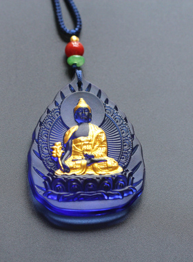 琉璃结缘佛牌药师彩绘吊坠项链