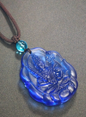 荷花八大守护神古法琉璃吊坠项链