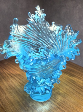 古法琉璃客厅家居海浪花瓶高端乔迁送礼水晶艺术品摆件22厘米