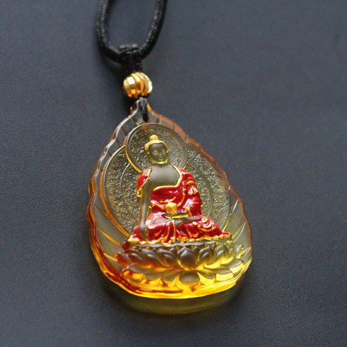 定制古法琉璃绿度母男项链文殊菩萨护身符挂件女款药师佛饰品吊坠 - 图2