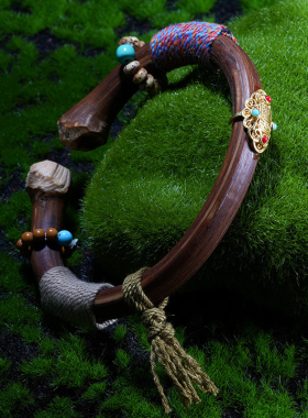 新品国风复古鸡血藤手镯菩提金刚流苏手镯手串民族风手工编织粗藤