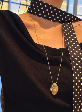 JILIFANG天然茶晶石长款金色项链