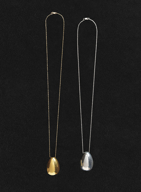 JILIFANG欧美简约高级感复古光面椭圆蛋形镀金银色长款毛衣链项链