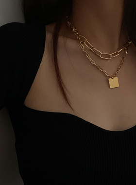 潮牌欧美ins极简网红方形吊坠