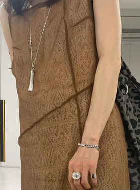 ins博主同款银色流苏长款项链