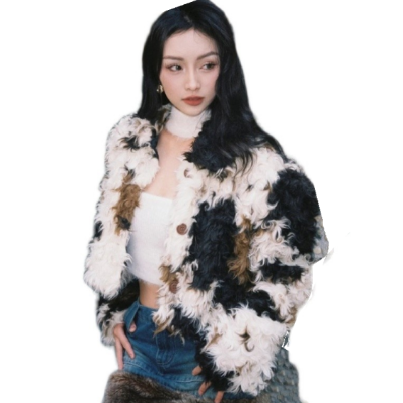 高级棕色羊羔毛外套女2025新款韩系年轻小个子毛茸茸环保皮草冬厚,淘宝优惠券,粉丝福利购,淘宝优惠卷