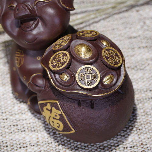 金猪纳福 茶宠 原矿紫泥 宜兴紫砂雕塑 做工精致高档茶宠摆件 - 图3