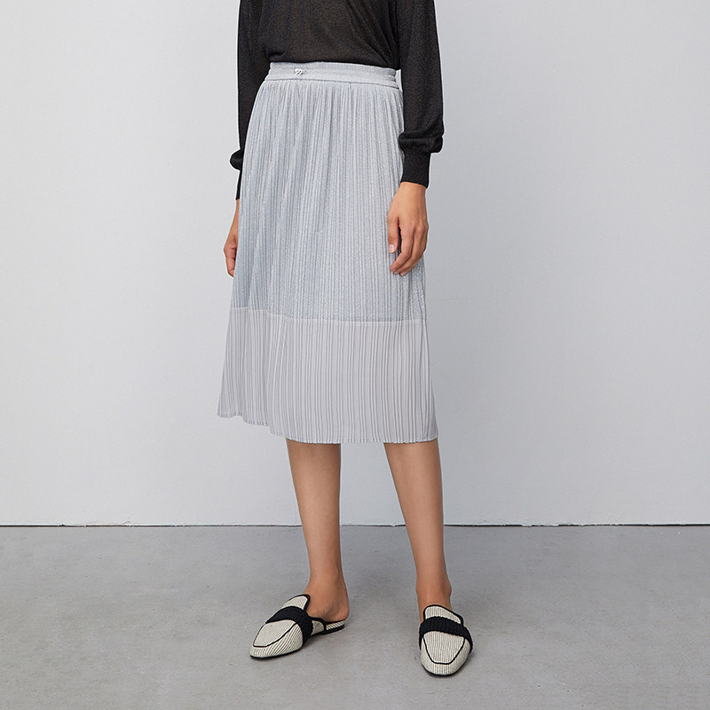 初语2020春装新款拼接雪纺女中长裙 初语梓淇半身裙