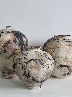 Atpeun原创油画罐设计师款陶瓷花瓶花器侘寂风摆件陶罐水培花瓶民