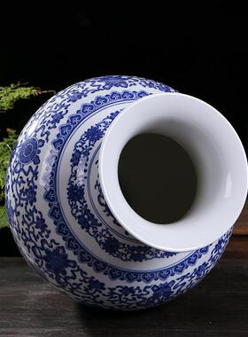 Atpeun青花中式仿古八宝纹大罗汉瓶景德镇陶瓷花瓶 家居装饰摆件