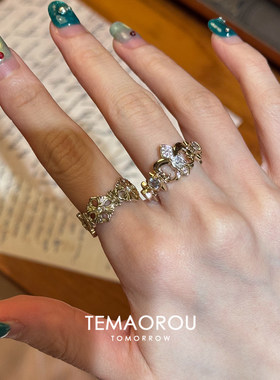 绝美中古vintage金色蝴蝶戒指女