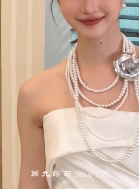 法式多层叠戴仿珍珠项链复古气质