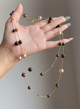 复古仿虎眼石珍珠项链轻奢高级感